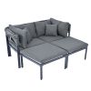 TOPMAX 3-Piece Patio Daybed with Retractable Canopy Outdoor Metal Sectional Sofa Set Sun Lounger with Cushions for Backyard, Porch, Poolside,Grey