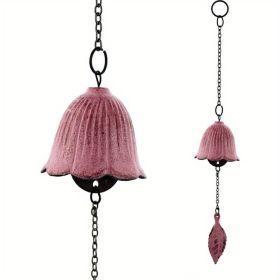 1pc, Creative Japanese Cast Iron Wind Chime Hanging Decoration, Metal Retro Hanging Leaf Bell, Balcony Outdoor Garden Hanging Decoration (Color: Pink)