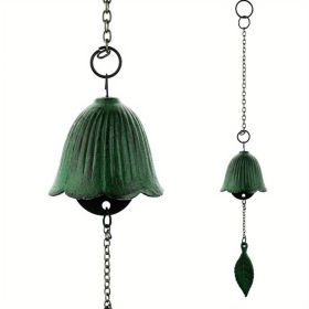 1pc, Creative Japanese Cast Iron Wind Chime Hanging Decoration, Metal Retro Hanging Leaf Bell, Balcony Outdoor Garden Hanging Decoration (Color: Green)