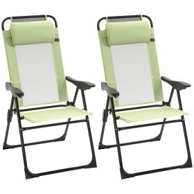 Outsunny Folding Patio Chairs Set of 2, Outdoor Deck Chair with Adjustable Sling Back, Camping Chair with Removable Headrest for Garden, Backyard (Color: as Pic)