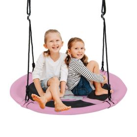 Backyard Tree Round Swing with Adjustable Ropes (Color: Pink, Type: Swing)