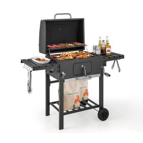 Outdoor BBQ Charcoal Grill with Bottom Storage Shelf (Color: Black, size: 24-Inch)