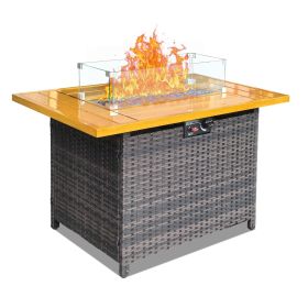 Outdoor Fire Pit 50,000 BTU Propane Gas Fire Table with Lid Fireplace with Glass Wind Guard Wicker Base for Garden, Patio, Backyard (size: 40Inch)