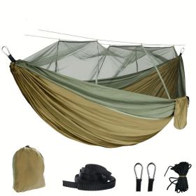 Camping Hammock with Mosquito Net, Portable Double Hammock Tent Load Two People with 2 Straps, Best for Outdoor Garden Hiking Travel (Color: Khaki)