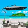 Square 2.5X2.5M Outdoor Patio Umbrella Solar Powered LED Lighted Sun Shade Market Waterproof 8 Ribs Umbrella with Crank and Cross Base for Garden Deck