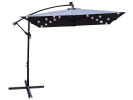 Square 2.5X2.5M Outdoor Patio Umbrella Solar Powered LED Lighted Sun Shade Market Waterproof 8 Ribs Umbrella with Crank and Cross Base for Garden Deck