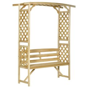 Outsunny Patio Garden Bench Arbor Arch with Pergola and 2 Trellises, 3 Seat Natural Wooden Outdoor Bench for Grape Vines & Climbing Plants (Color: as Pic)