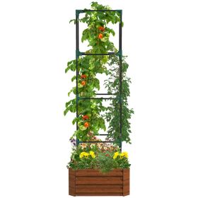 Outsunny Galvanized Raised Garden Bed, 24" x 24" x 11.75" Outdoor Planter Box with Trellis Tomato Cage and Open Bottom for Climbing Vines, Vegetables (Color: as Pic)