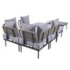 TREXM 8-Piece Patio Sectional Sofa Set with Tempered Glass Coffee Table and Wooden Coffee Table for Outdoor Oasis, Garden