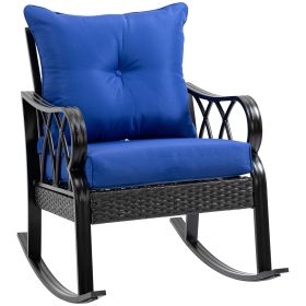 Outsunny Outdoor Wicker Rocking Chair with Padded Cushions, Aluminum Furniture Rattan Porch Rocker Chair w/ Armrest for Garden, Patio, and Backyard (Color: as Pic)