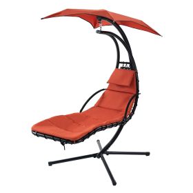 Hanging Chaise Lounger with Removable Canopy, Outdoor Swing Chair with Built-in Pillow (Color: as Pic)