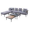 TREXM 8-Piece Patio Sectional Sofa Set with Tempered Glass Coffee Table and Wooden Coffee Table for Outdoor Oasis, Garden