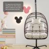 Swing Egg Chair with Stand Indoor Outdoor, UV Resistant Cushion Hanging Chair with Guardrail and Cup Holder