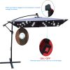 Square 2.5X2.5M Outdoor Patio Umbrella Solar Powered LED Lighted Sun Shade Market Waterproof 8 Ribs Umbrella with Crank and Cross Base for Garden Deck