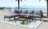 TREXM 8-Piece Patio Sectional Sofa Set with Tempered Glass Coffee Table and Wooden Coffee Table for Outdoor Oasis, Garden