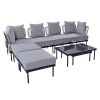 TREXM 8-Piece Patio Sectional Sofa Set with Tempered Glass Coffee Table and Wooden Coffee Table for Outdoor Oasis, Garden