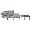 TREXM 8-Piece Patio Sectional Sofa Set with Tempered Glass Coffee Table and Wooden Coffee Table for Outdoor Oasis, Garden