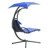 Hanging Chaise Lounger with Removable Canopy, Outdoor Swing Chair with Built-in Pillow