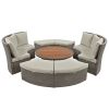 TOPMAX Patio 5-Piece Round Rattan Sectional Sofa Set All-Weather PE Wicker Sunbed Daybed with Round Liftable Table and Washable Cushions for Outdoor B