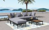 TREXM 8-Piece Patio Sectional Sofa Set with Tempered Glass Coffee Table and Wooden Coffee Table for Outdoor Oasis, Garden