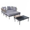 TREXM 8-Piece Patio Sectional Sofa Set with Tempered Glass Coffee Table and Wooden Coffee Table for Outdoor Oasis, Garden