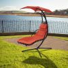 Hanging Chaise Lounger with Removable Canopy, Outdoor Swing Chair with Built-in Pillow