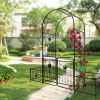 Metal Garden Arch with Gate 79.5'' Wide x 86.6'' High Climbing Plants Support Rose Arch Outdoor Black