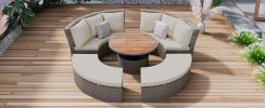 TOPMAX Patio 5-Piece Round Rattan Sectional Sofa Set All-Weather PE Wicker Sunbed Daybed with Round Liftable Table and Washable Cushions for Outdoor B