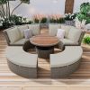 TOPMAX Patio 5-Piece Round Rattan Sectional Sofa Set All-Weather PE Wicker Sunbed Daybed with Round Liftable Table and Washable Cushions for Outdoor B