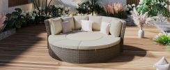 TOPMAX Patio 5-Piece Round Rattan Sectional Sofa Set All-Weather PE Wicker Sunbed Daybed with Round Liftable Table and Washable Cushions for Outdoor B