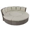 TOPMAX Patio 5-Piece Round Rattan Sectional Sofa Set All-Weather PE Wicker Sunbed Daybed with Round Liftable Table and Washable Cushions for Outdoor B