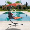 Hanging Chaise Lounger with Removable Canopy, Outdoor Swing Chair with Built-in Pillow